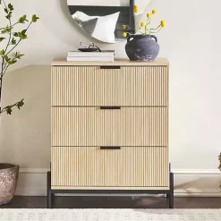 Outlet Kirklands Home Coastal Oak Reeded 3-Drawer Dresser Tan
