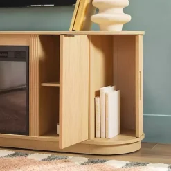 Sale Kirklands Home Coastal Oak Reeded Fireplace Media Cabinet Tan