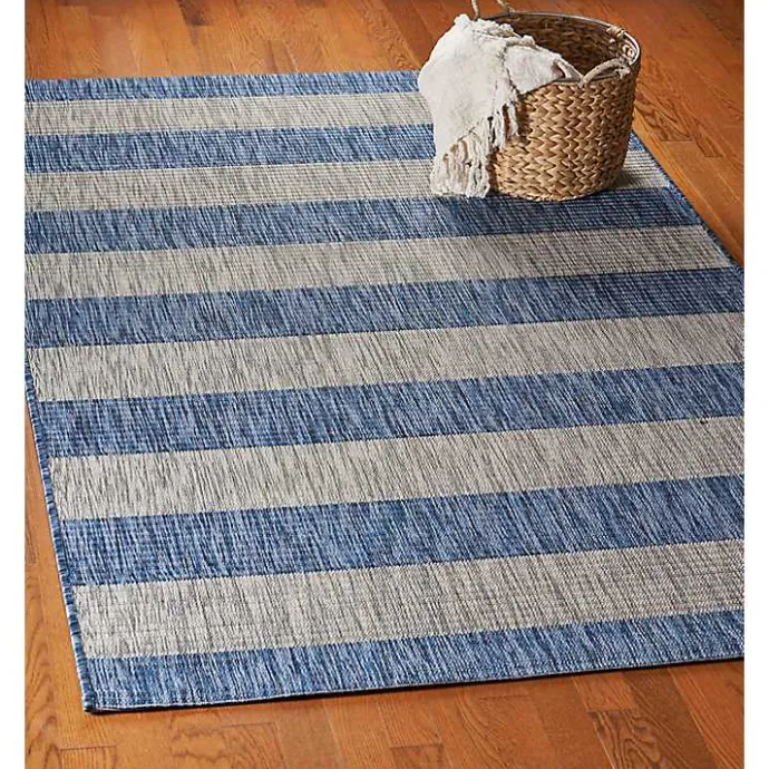 New Kirklands Home Coastal Stripes Outdoor Area Rug, 7x9
