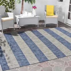 New Kirklands Home Coastal Stripes Outdoor Area Rug, 7x9