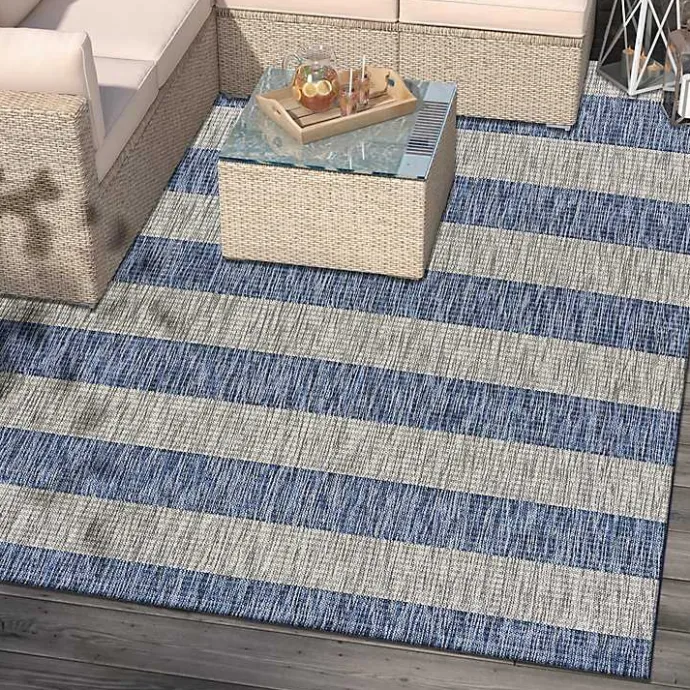 New Kirklands Home Coastal Stripes Outdoor Area Rug, 7x9