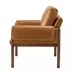 Hot Kirklands Home Cognac Faux Leather and Wood Accent Chair Tan