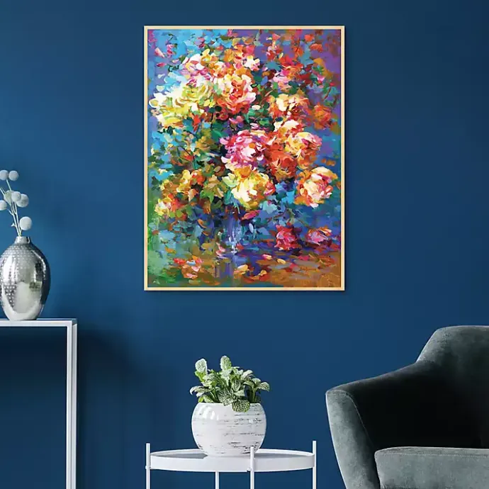 Kirklands Home Colorful Flowers in Vase Framed Canvas Art Print Multi