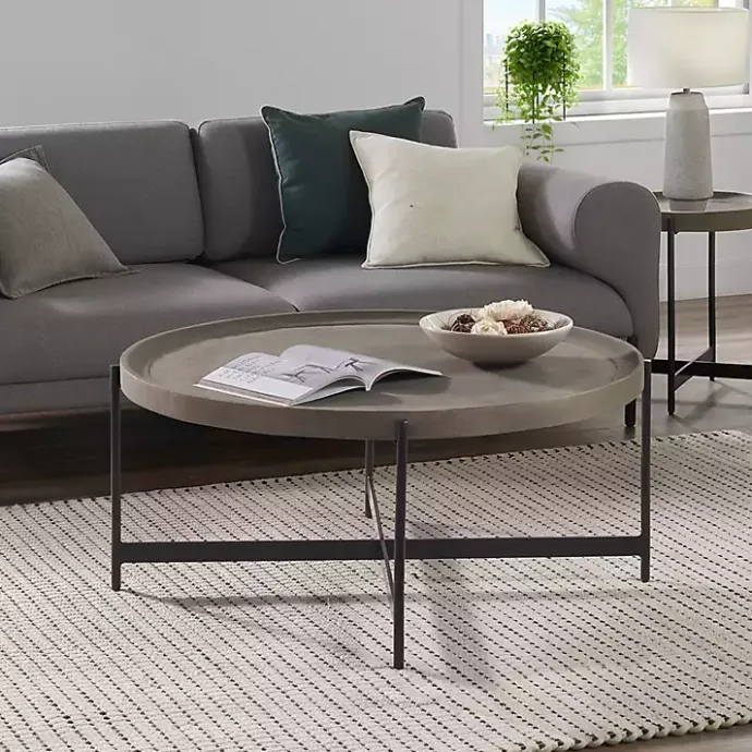 Hot Kirklands Home Concrete Round Tray Top Coffee Table