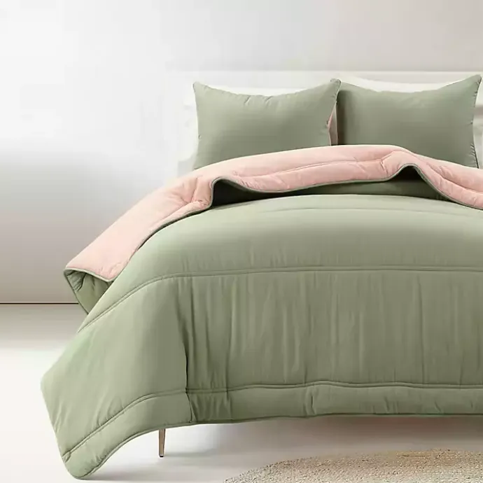 Kirklands Home Coral & Sage Reversible 3-pc. Queen Comforter Set