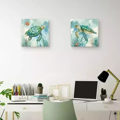 Hot Kirklands Home Coral Bay Sea Turtle Canvas Art Prints, Set of 2 Blue