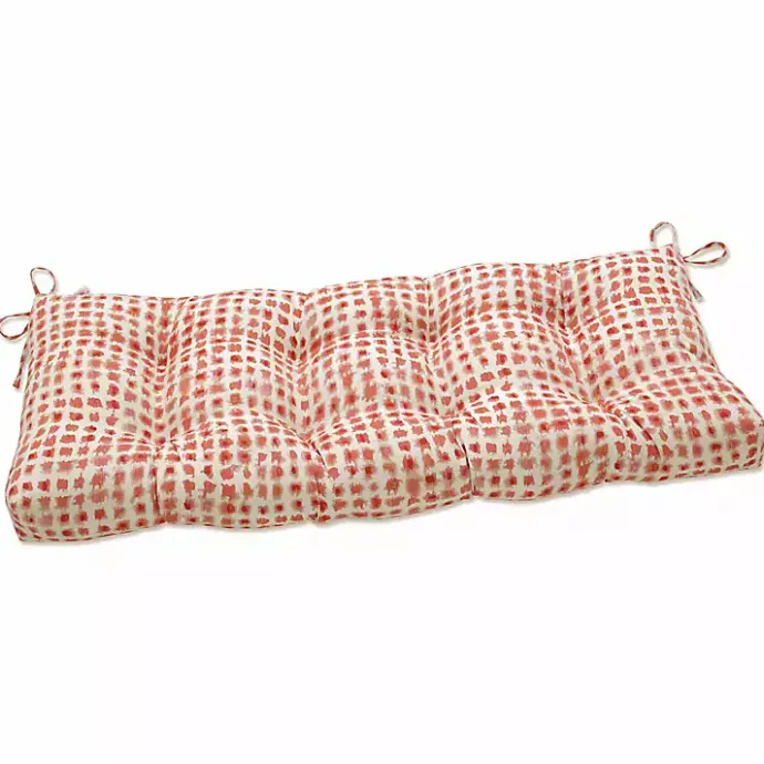 Clearance Kirklands Home Coral Checkered Outdoor Bench Cushion