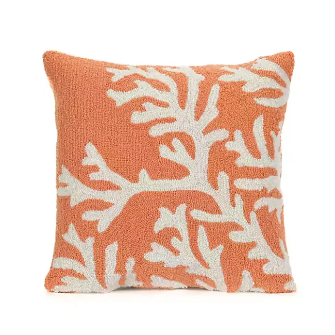 New Kirklands Home Coral Ocean Flower Outdoor Accent Pillow Orange