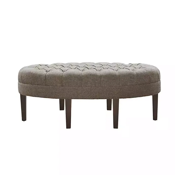 Kirklands Home Cory Tufted Beige Linen Ottoman Gray