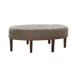 Kirklands Home Cory Tufted Beige Linen Ottoman Gray