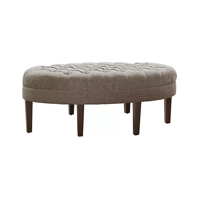 Kirklands Home Cory Tufted Beige Linen Ottoman Gray