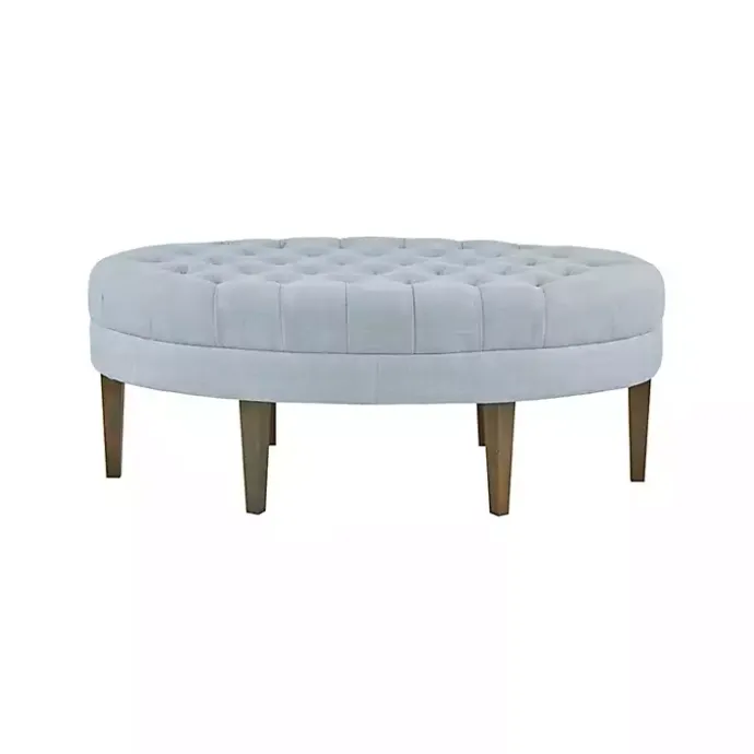New Kirklands Home Cory Tufted Dusty Linen Ottoman Blue