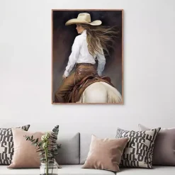 Hot Kirklands Home Cowgirl Framed Canvas Art Print Brown