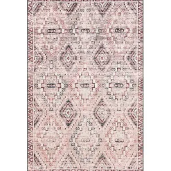 Outlet Kirklands Home Cream & Red Diamond Trellis Washable Area Rug, 7x9