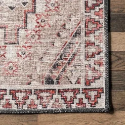New Kirklands Home Cream & Red Diamond Trellis Washable Area Rug, 3x5