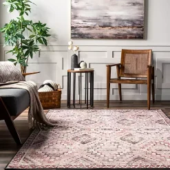 New Kirklands Home Cream & Red Diamond Trellis Washable Area Rug, 3x5