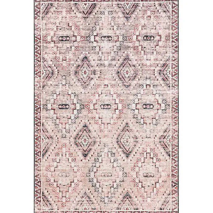 Outlet Kirklands Home Cream & Red Diamond Trellis Washable Area Rug, 5x8