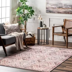 Outlet Kirklands Home Cream & Red Diamond Trellis Washable Area Rug, 5x8