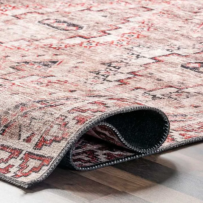 Outlet Kirklands Home Cream & Red Diamond Trellis Washable Area Rug, 5x8