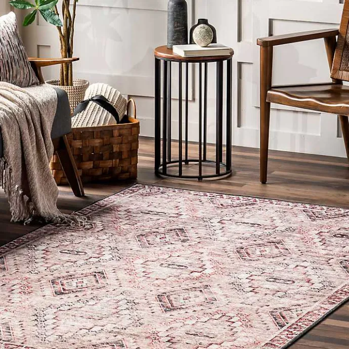 Outlet Kirklands Home Cream & Red Diamond Trellis Washable Area Rug, 5x8