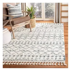 Sale Kirklands Home Cream and Blue Bergen Weathered Fringe Rug, 5x7