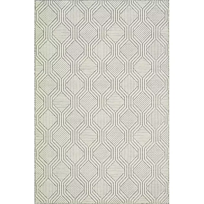 Clearance Kirklands Home Cream and Blue Geo Indoor/Outdoor Area Rug, 7x9