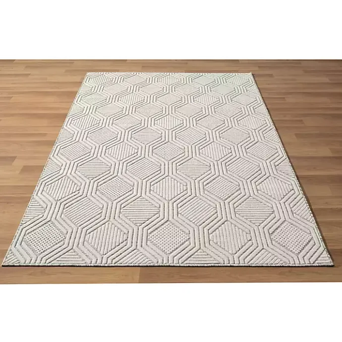 Clearance Kirklands Home Cream and Blue Geo Indoor/Outdoor Area Rug, 7x9