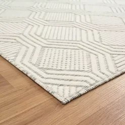 Clearance Kirklands Home Cream and Blue Geo Indoor/Outdoor Area Rug, 7x9
