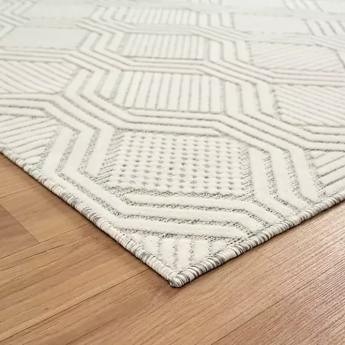 Clearance Kirklands Home Cream and Blue Geo Indoor/Outdoor Area Rug, 7x9