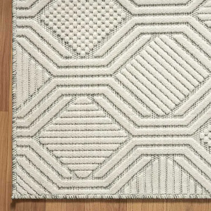 Clearance Kirklands Home Cream and Blue Geo Indoor/Outdoor Area Rug, 7x9