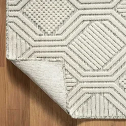 Clearance Kirklands Home Cream and Blue Geo Indoor/Outdoor Area Rug, 7x9