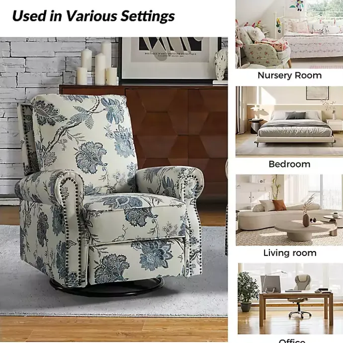 Hot Kirklands Home Cream and Blue Vintage Floral Rocking Recliner