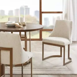 Outlet Kirklands Home Cream and Gold Modern Dining Chairs, Set of 2 Tan