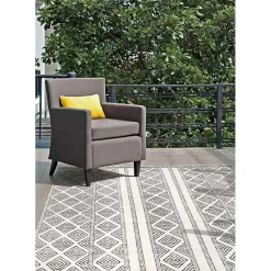 Outlet Kirklands Home Cream and Gray Miriam Striped Outdoor Rug, 5x8