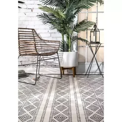 Outlet Kirklands Home Cream and Gray Miriam Striped Outdoor Rug, 5x8