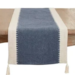 Best Kirklands Home Cream and Navy Whipstitch Border Table Runner Blue