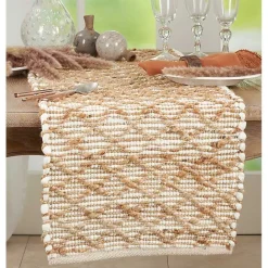 Kirklands Home Cream and Tan Woven Diamond Table Runner