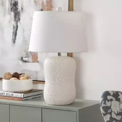 Kirklands Home Cream Basketweave Ceramic Table Lamp White