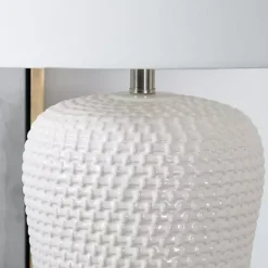 Kirklands Home Cream Basketweave Ceramic Table Lamp White