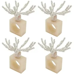 Online Kirklands Home Cream Beaded Coral Napkin Rings, Set of 4 Ivory