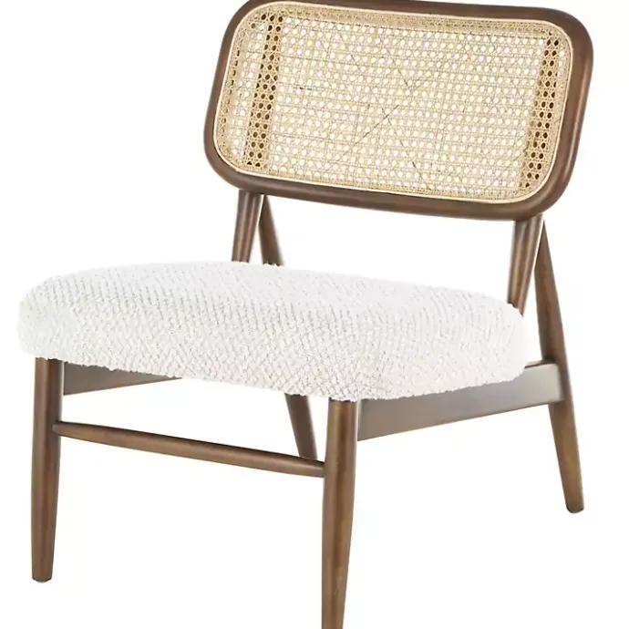 Online Kirklands Home Cream Boucle & Rounded Rattan Back Accent Chair White