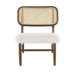 Online Kirklands Home Cream Boucle & Rounded Rattan Back Accent Chair White
