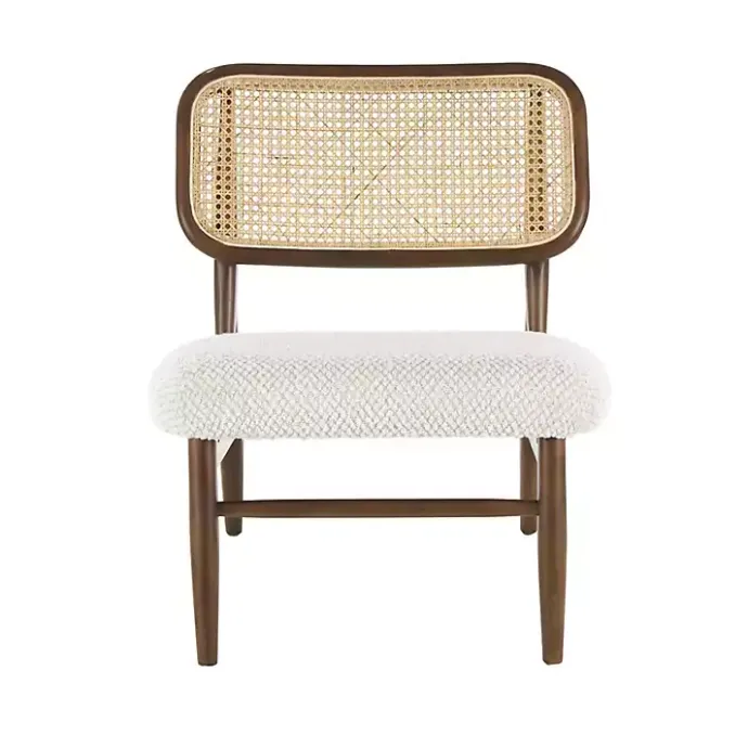 Online Kirklands Home Cream Boucle & Rounded Rattan Back Accent Chair White
