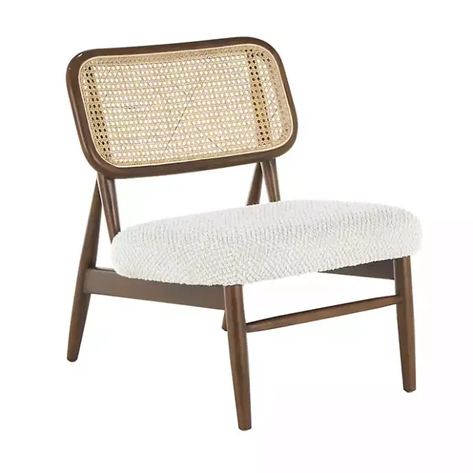 Online Kirklands Home Cream Boucle & Rounded Rattan Back Accent Chair White