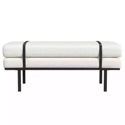 Hot Kirklands Home Cream Boucle Black Faux Leather Bench White