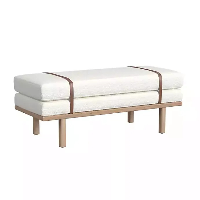 Kirklands Home Cream Boucle Brown Faux Leather Bench White