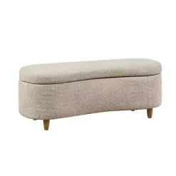 Kirklands Home Cream Boucle Flip-Top Storage Bench White