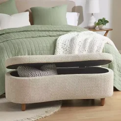 Kirklands Home Cream Boucle Flip-Top Storage Bench White