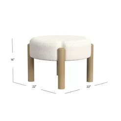 Best Kirklands Home Cream Boucle Natural Wood Ottoman White