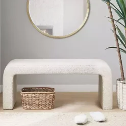 New Kirklands Home Cream Boucle Waterfall Bench White